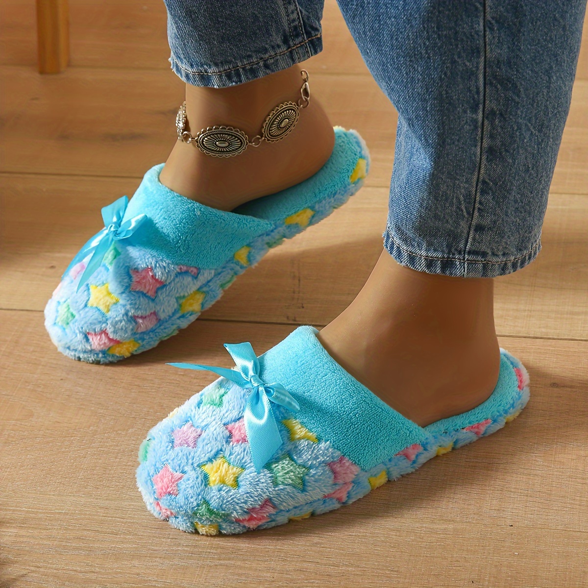 Image of Fashionable New Bow Indoor Slippers, Comfortable Warm Spring Autumn Winter Silent Slippers, Women Shoes