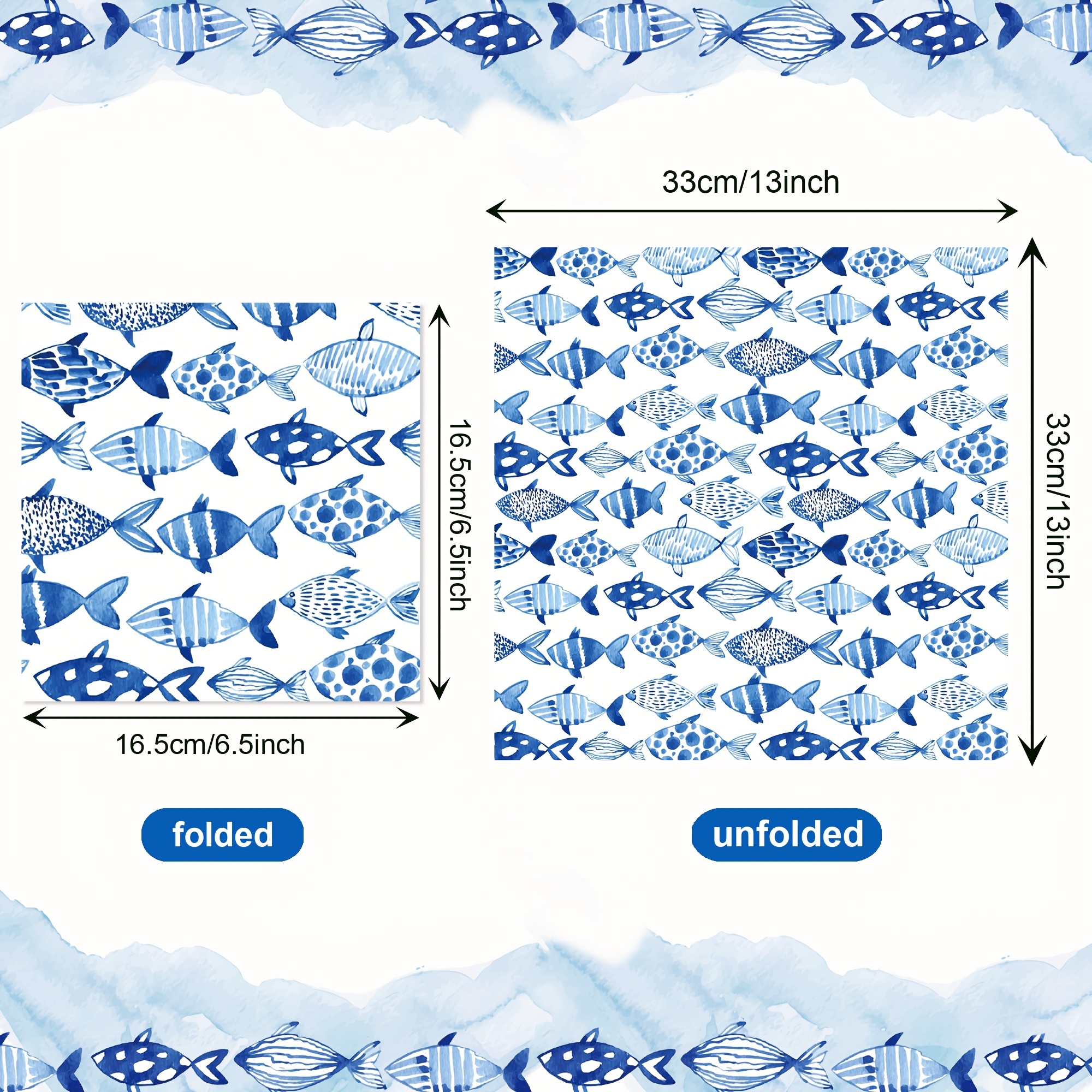 E-shop 20 Stück Ozeanfisch Einweg-Papier-Servietten Aquarellfisch Mittagessen-Servietten Blaue Dekorative Abendessen-Handservietten für Angelparty