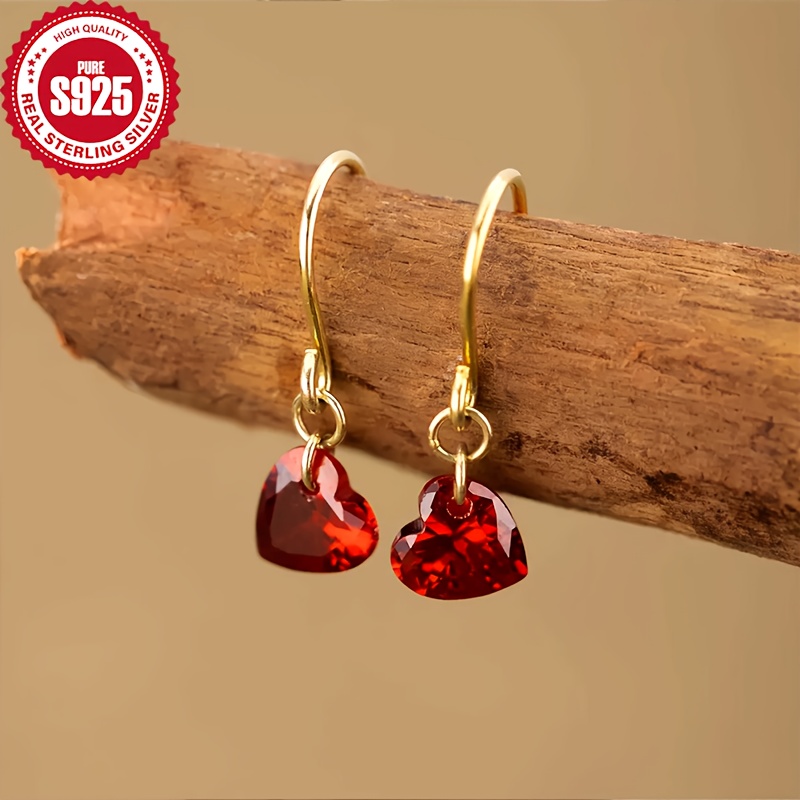Women's 925 Silver Heart Ear Hooks with Zirconia Accents, Valentine's Gift