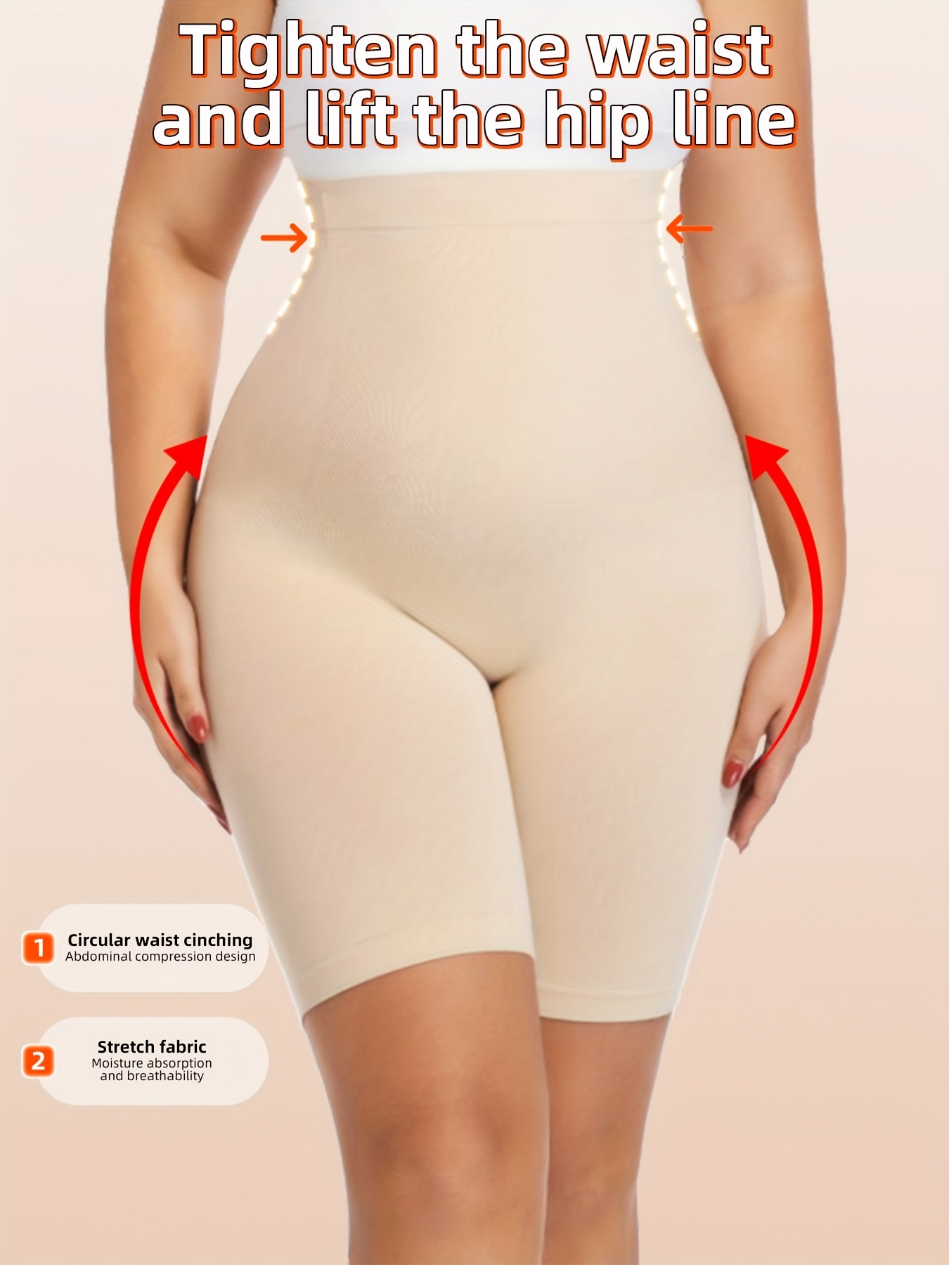 1pc Plus Size Women'S High-Waisted Shaper Shorts, Tummy Control and Butt Lifter, Thigh Slimmer, Knit Polyamide Fabric, Solid Color, High Support Body Shaper