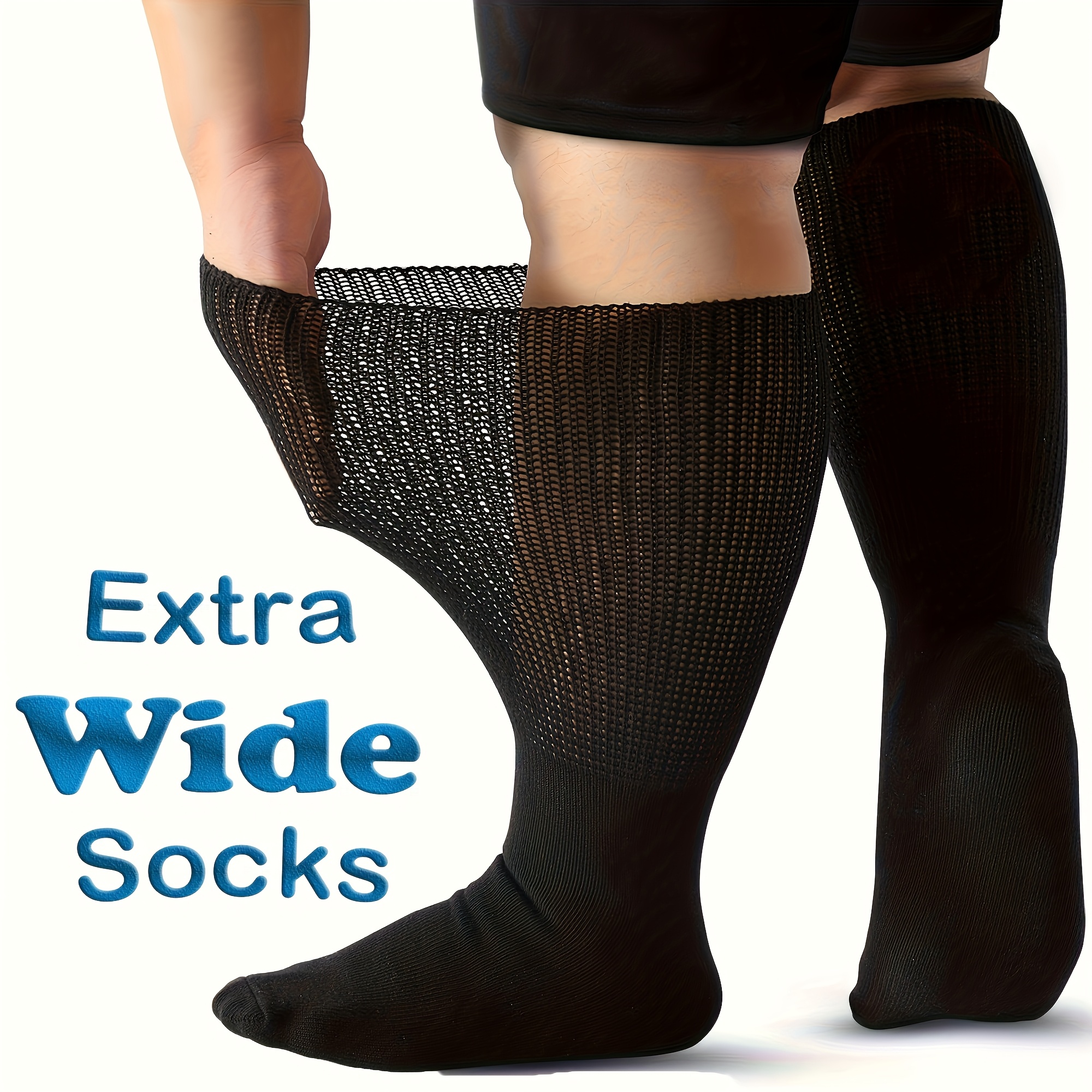 TEMU 6 Pairs Socks Extra Wide Socks For , Stretch To 30" For Men Women, Plus Size Socks, Non Binding Seamless Socks, Loose Bariatric Seniors
