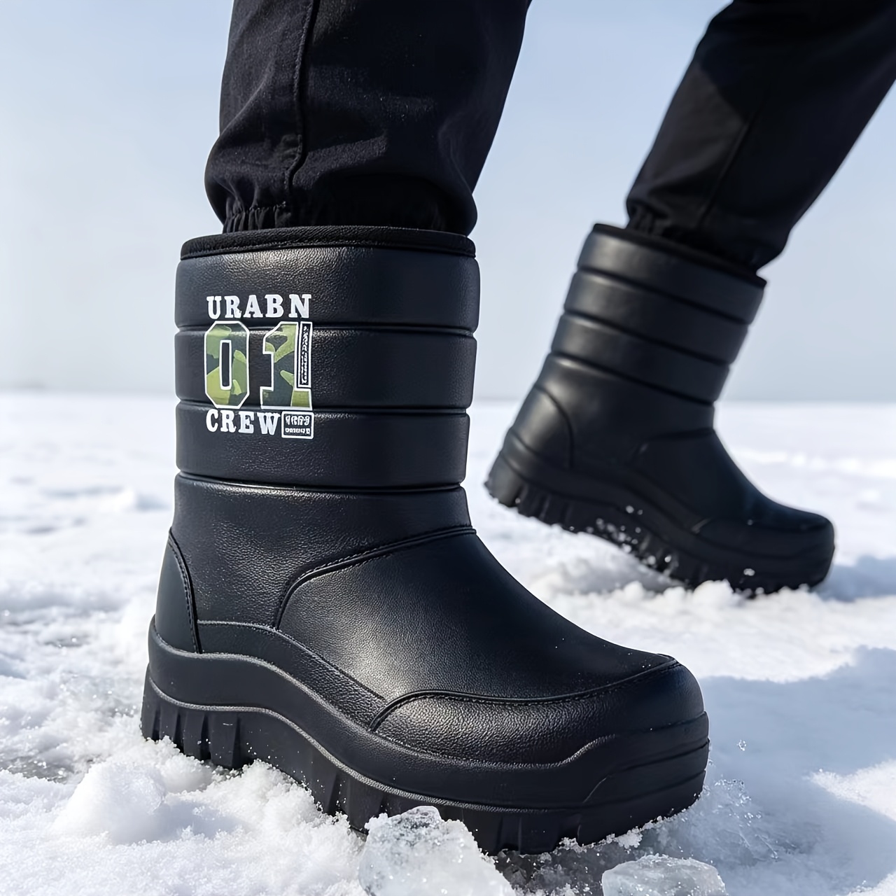 TEMU Men's High-calf Snow Boots, Fleece Lined, Non-slip Wear-resistant Eva One-piece Foam Winter Shoes And Rain Boots, Soft Artificial Plush,