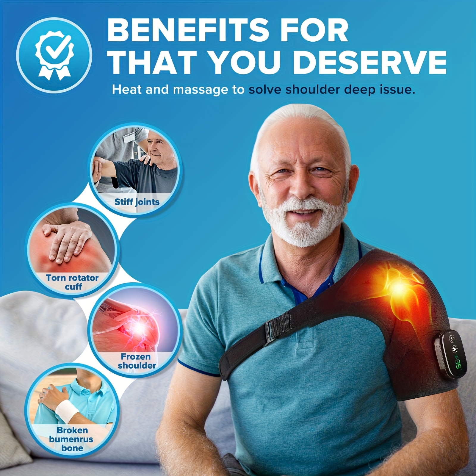 wireless heated shoulder pad massager featuring an
