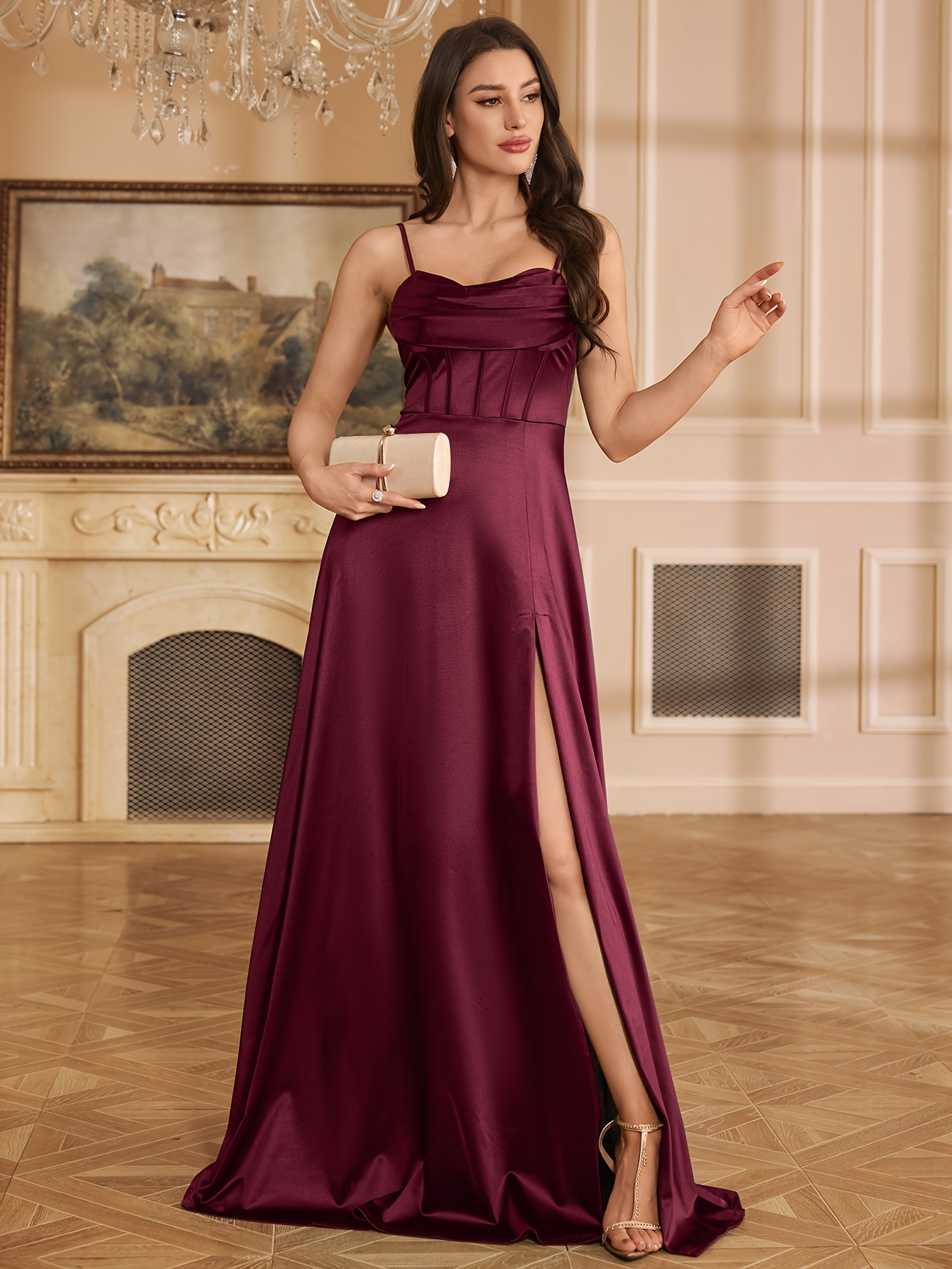 Long Sleeve Bridesmaid Red Satin Bridesmaid Dresses Green Prom Dress, Green  Dress, Muxxn Elegant Deep Green A-Line Maxi Dress, Bridesmaid Dresses