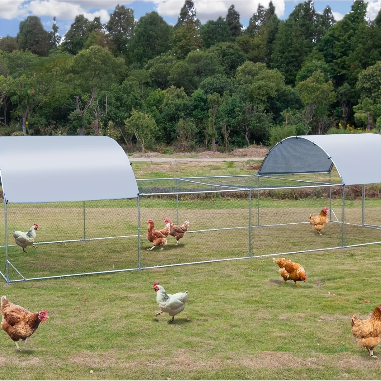 

Large Metal Chicken Coop Walk-in Poultry Cage Hen Rabbits Habitat Cage Dome Shaped Cage With Waterproof And Anti-ultraviolet Cover For Outdoor Use (1" Diameter, 25' L X 9.2' W)