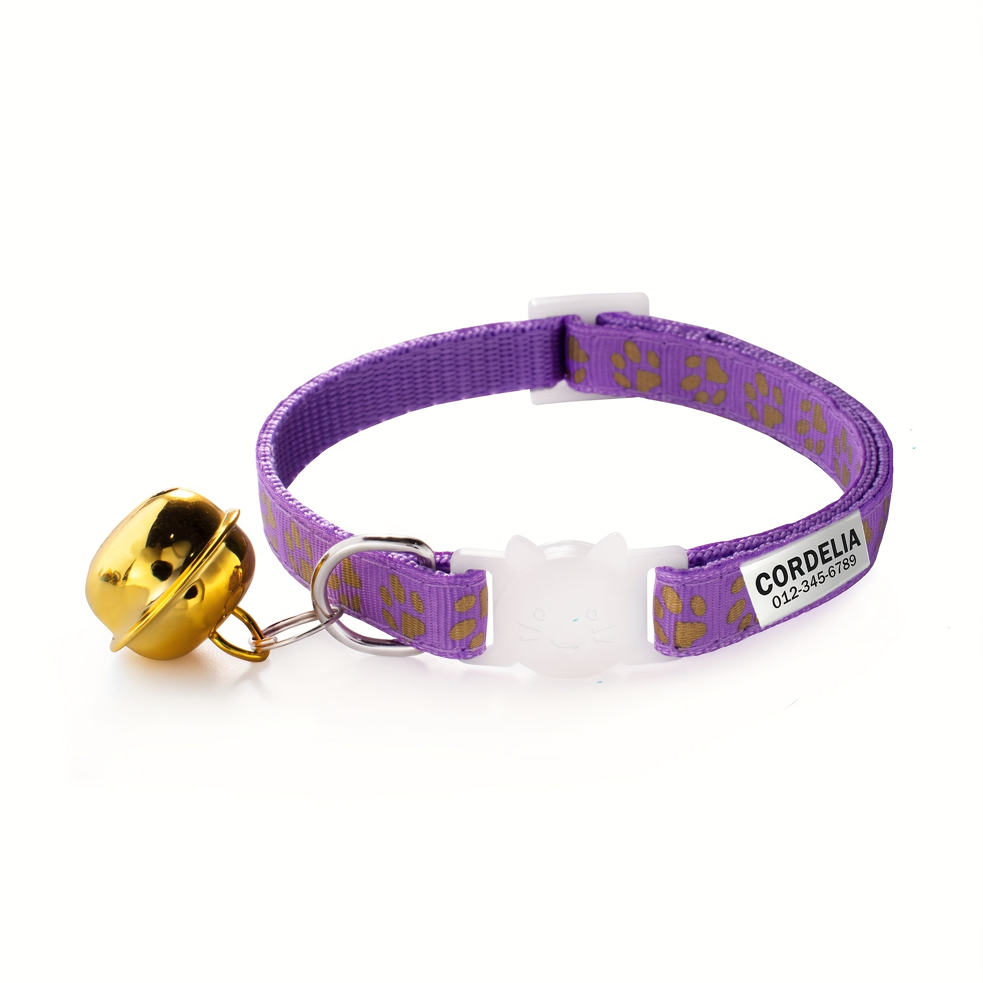 Customizable Golden Paw Print Patterned Adjustable Cat Collar with Bell