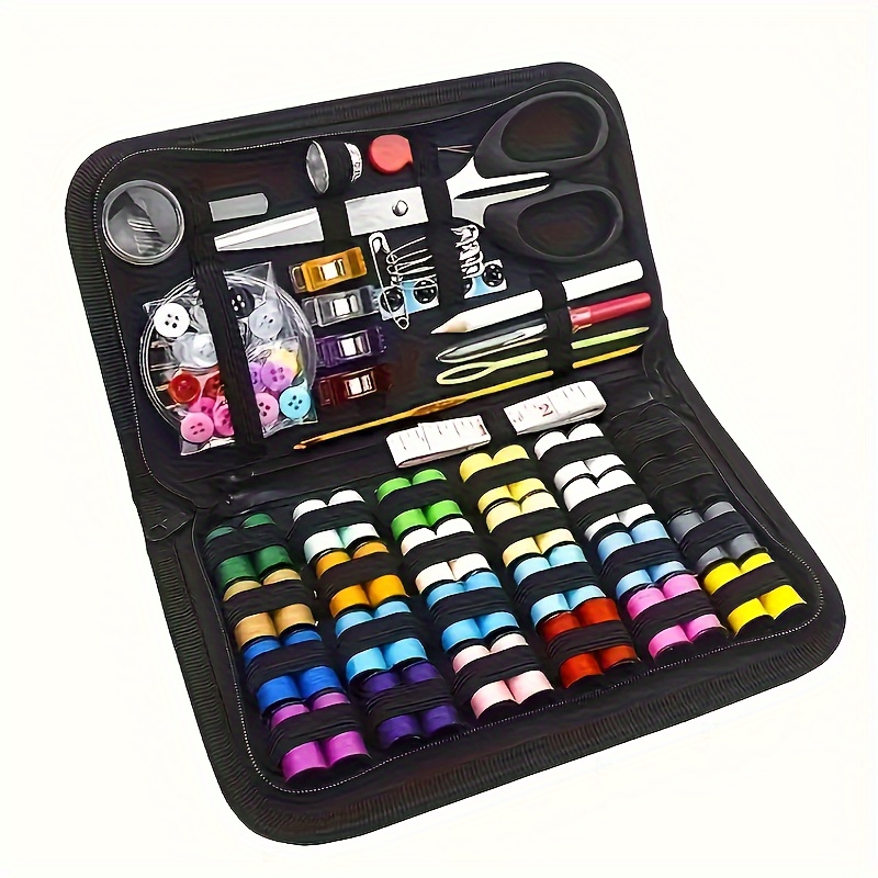 

172-piece Sewing Kit With Needles & Thread - Portable Travel Repair Set For Beginners, Includes Scissors, Thimbles & More - Random Color, Black Case