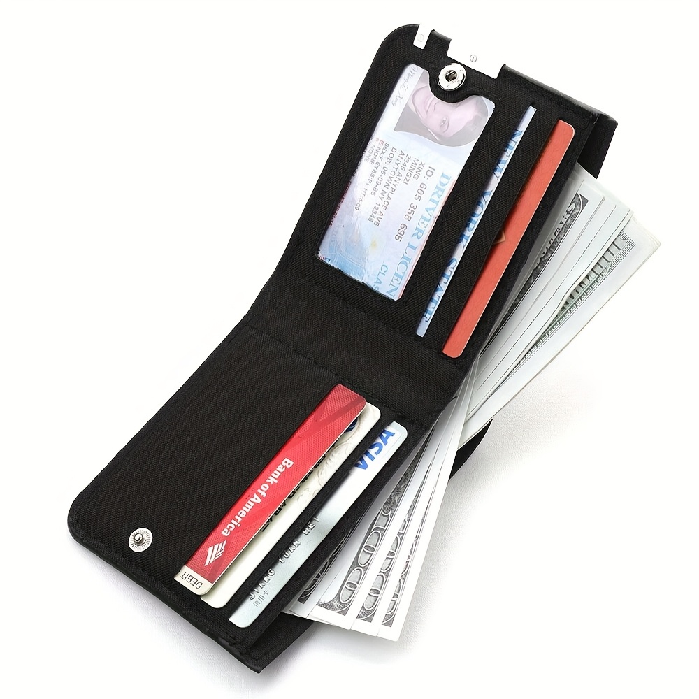Billetera de lona vintage para hombre con múltiples ranuras para tarjetas, diseño plegable de gran capacidad y cierre seguro con cremallera - Negro, poliéster duradero, estilo casual, clip de dinero para estudiantes, billetera versátil.