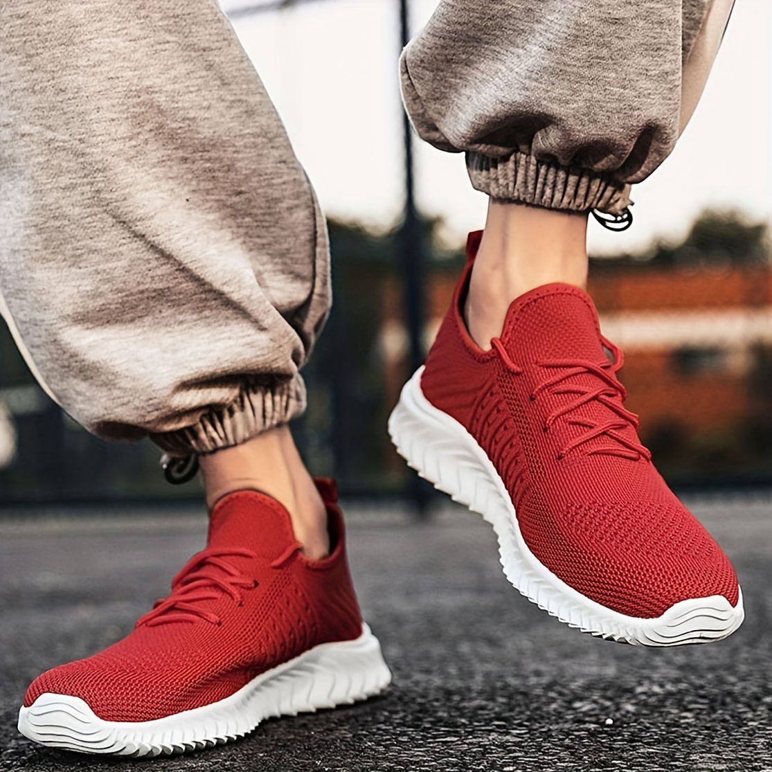 [Lightweight Design] Women's Lightweight Breathable Red Sneakers Slip-On  Walking Running Shoes with Rubber Sole for Gym, Tennis, and Casual Wear