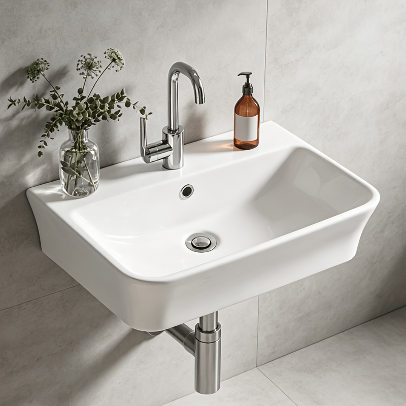 Image of Deervalley Wall Mounted Basin, Wall Hung Bathroom Sink, Wash Basin With Overflow & Storage Area, Modern Hand Wash Basin, Space Vanity Sink For Bathroom, , & Guest Wc, 55.5 X 41cm