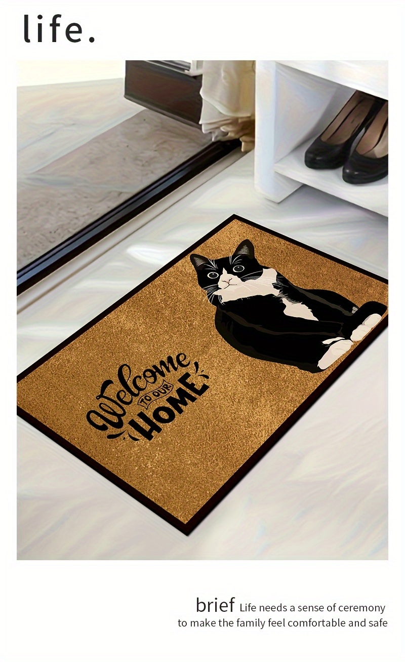 1pc   white cat welcome doormat polyester blend machine washable non slip entryway rug for home gaming room decor details 4