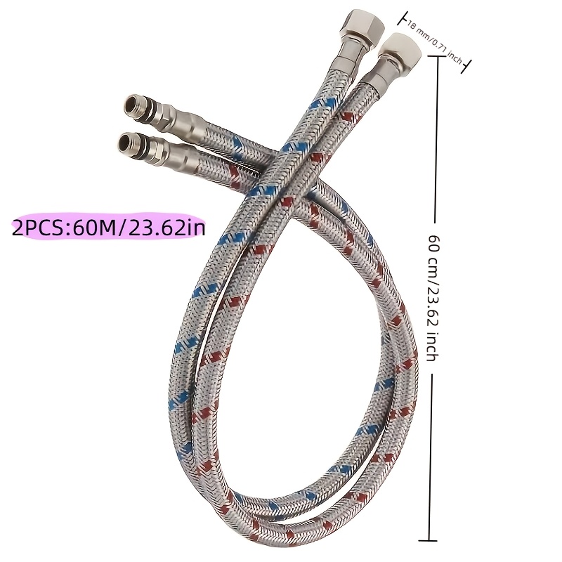 2-pack 304 Stainless Steel Braided Faucet Supply Hose, G1/2 Inlet Hose Set, Flexible High Quality Connector For Kitchen And Bathroom Sink, Suitable For Hot And Cold