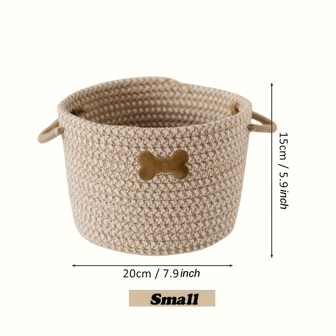   khaki round storage basket with handle small woven rope basket tabletop organizer for storing cosmetics pet supplies   boho decor shelf baskets for home office   pet gift basket spring summer easter mothers day