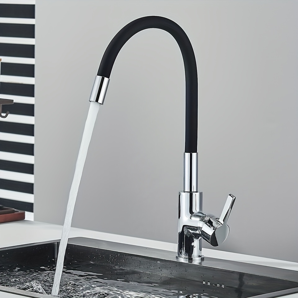 TEMU Kitchen Tap, Black, Flexible Silicone Hose Fitting, Kitchen, Mixer Tap, Kitchen Sink Tap, Kitchen Tap For Kitchen Sink, Chrome Black
