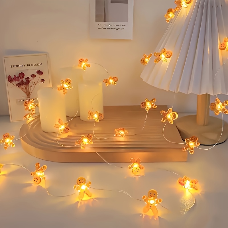 TEMU Christmas Light String Battery Powered, Gingerbread For Man Light String Fairy Light, Room Bedroom Cute Atmosphere Decoration Holiday Decoration