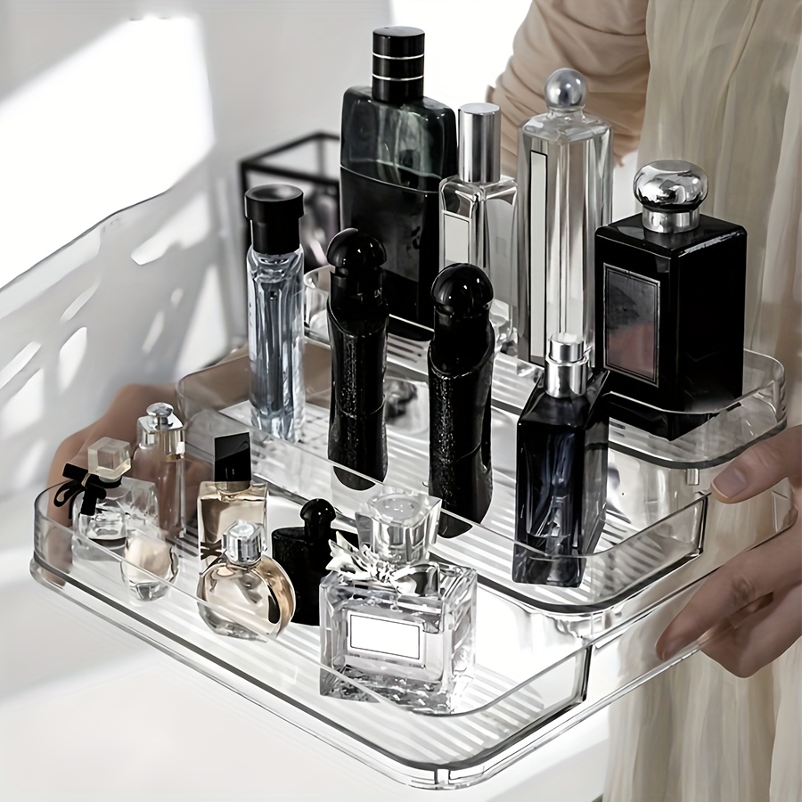 1pc Elegant Transparent Desktop Cosmetic Holder, Storage Container For Girls' Vanity, Suitable For Perfume And Skincare Display