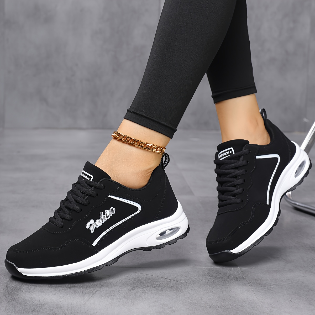 Outdoor Casual Women's Sneakers, PU Cushioned Sole Comfortable Soft-soled Running Shoes, Street Fashion Casual Shoes