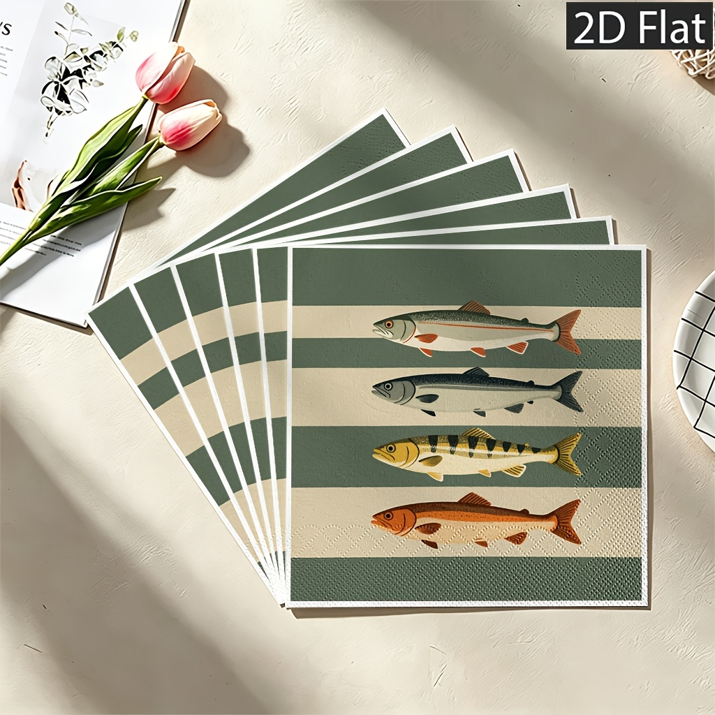TEMU 2d Flat 20pcs 4 Fish With Color Stripes, Disposable Paper Napkins, 2-ply For Extra Durability - Weddings, Birthdays & Celebrations, Gifts For