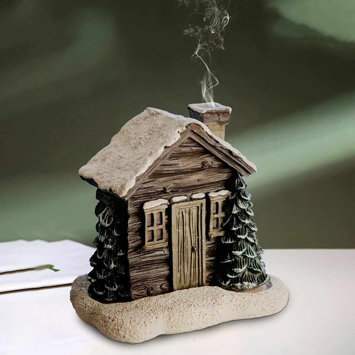 

1pc Rustic Wooden House Incense Burner, Resin Crafted With Detachable Base, Festive Christmas Decor, 3d Holiday Wall Decor, Farmhouse Style, Home & Outdoor Decoration