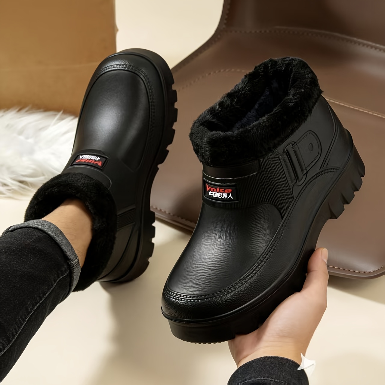 Winter Fleece-Lined Snow Boots, Slip-On