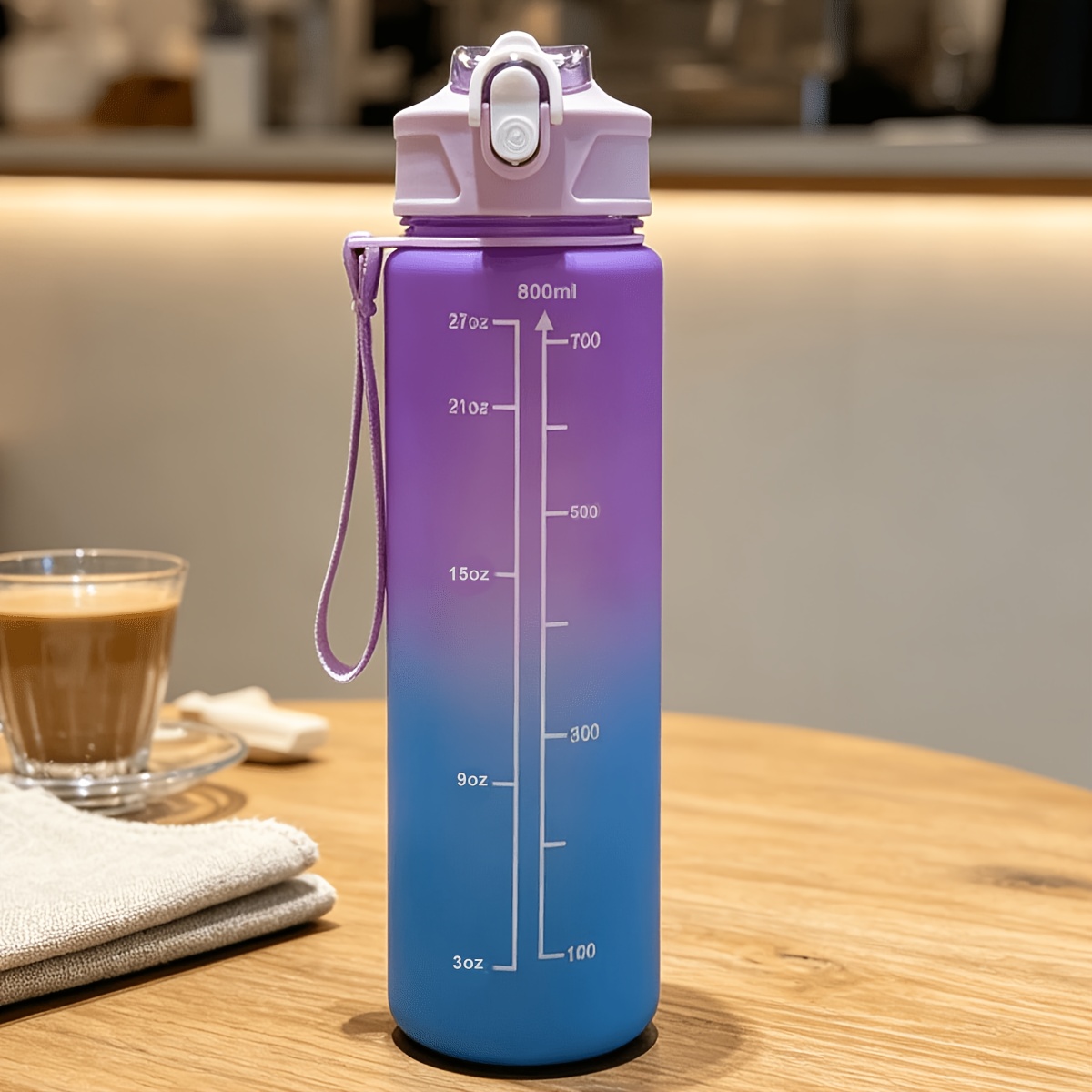 TEMU 1pc 800ml Graduated Water Bottle Cup Plastic Water Pitcher Sports Outdoor Portable, Lightweight, Round, Suitable For Running And Exercise, Gift,