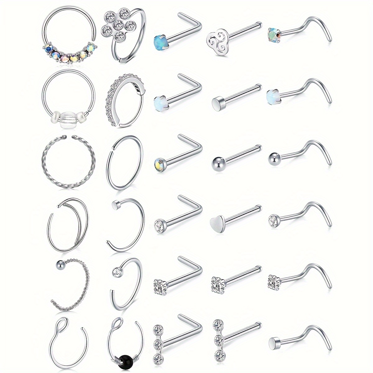 

30pcs 20g Rings L Steel Nostril Piercing For Women Men