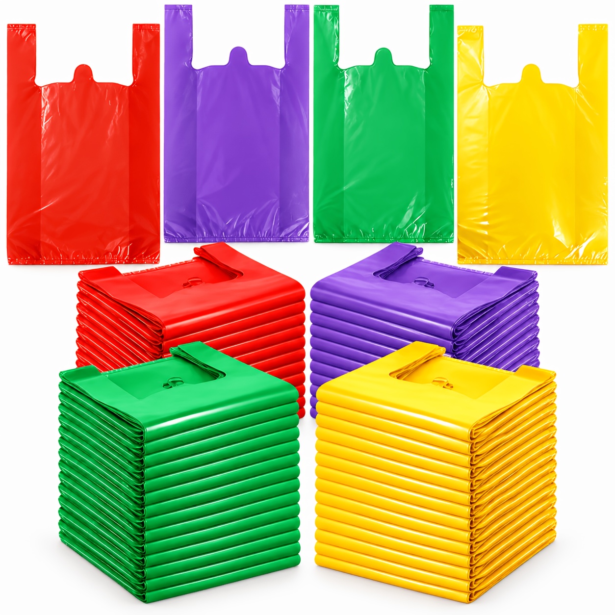 TEMU 400pcs T-shirt Plastic Bags Bulk Pack - Plastic Shopping Bags, Plastic Bags, 12x20 Inches In 4 Colors, Grocery Plastic Bags With Handles,