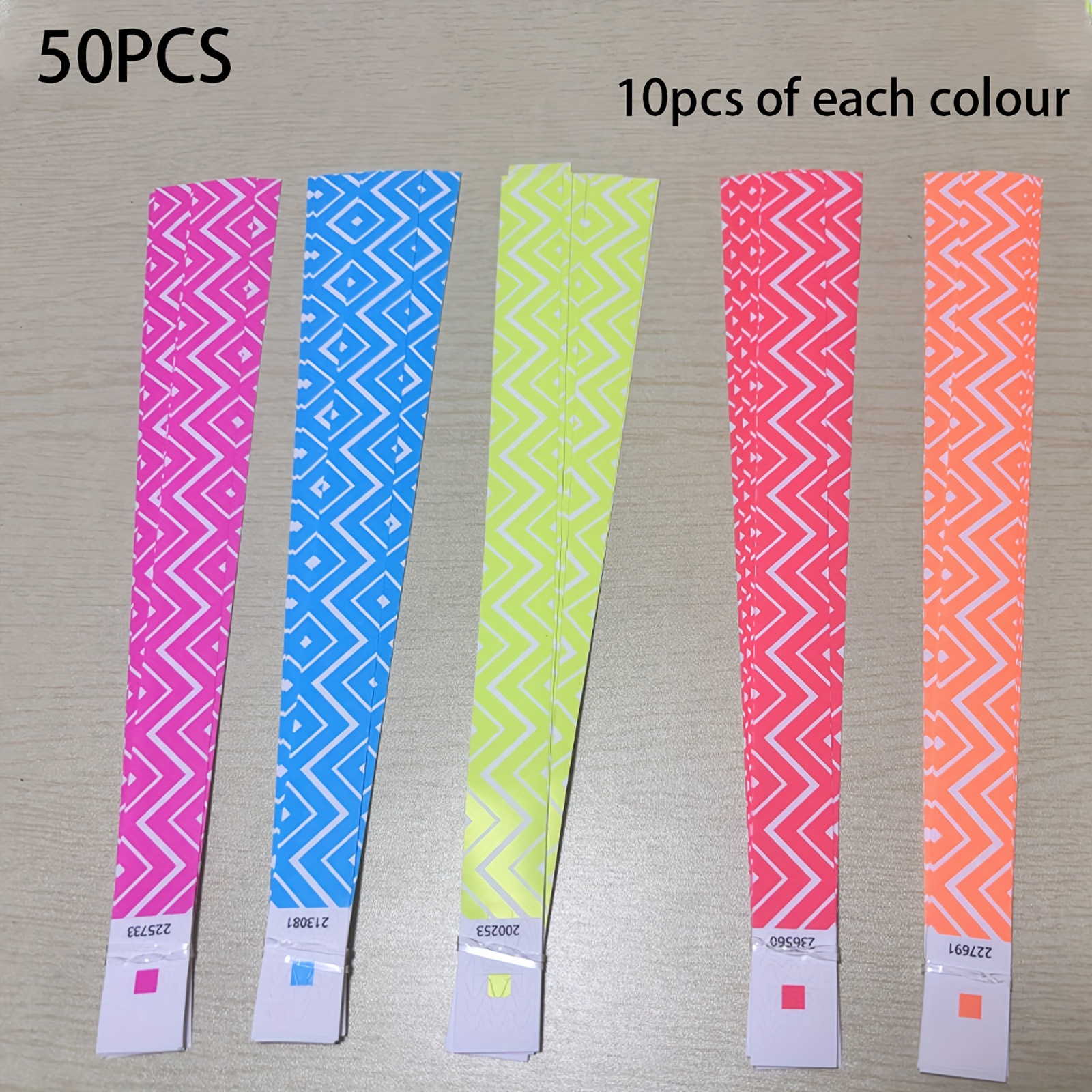 TEMU 50pcs Multicolor Neon Stripe Adjustable Paper Wristbands - Waterproof Fluorescent Disposable Wristbands For Concerts, Parties, Festivals,