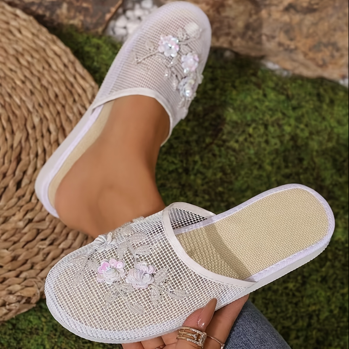 womens vintage white embroidered slippers lightweight Temu Australia