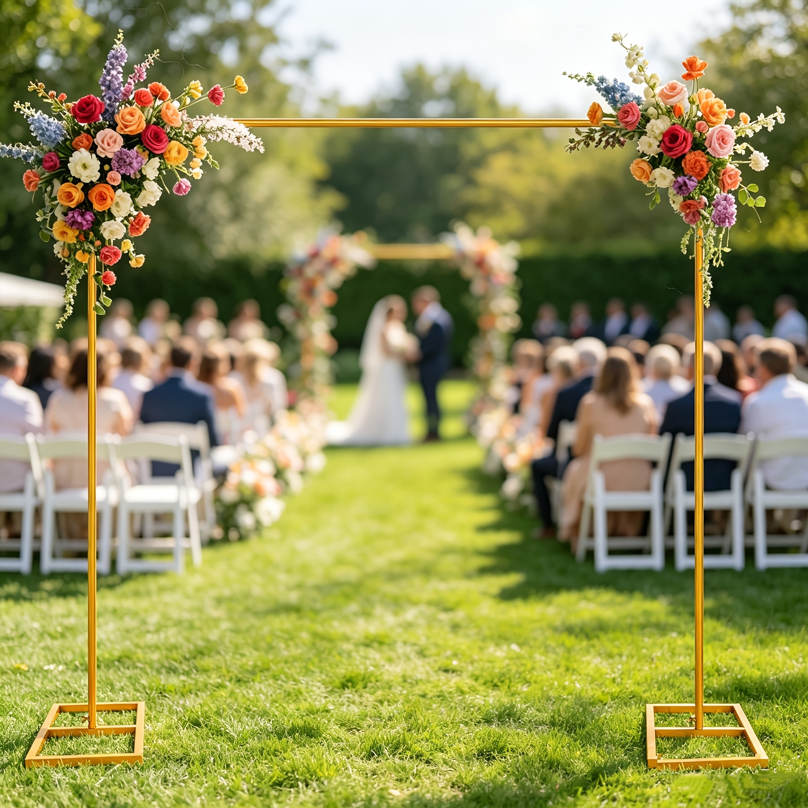 Image of Golden Metal Archway Stand, Decorative Arch Background, Suitable For Wedding, Bridal Shower, Christmas, Birthday Party, Valentine's Day, Thanksgiving, Home Kitchen Party Supplies Set