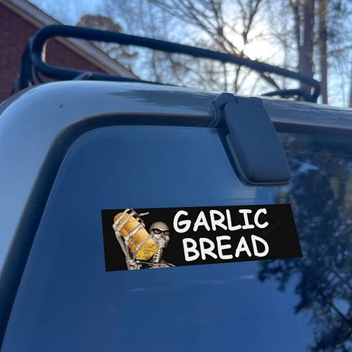 humorous car decal featuring a skull and garlic design ideal for halloween enthusiasts and great for halloween decor easy to apply sticker for halloween ornaments