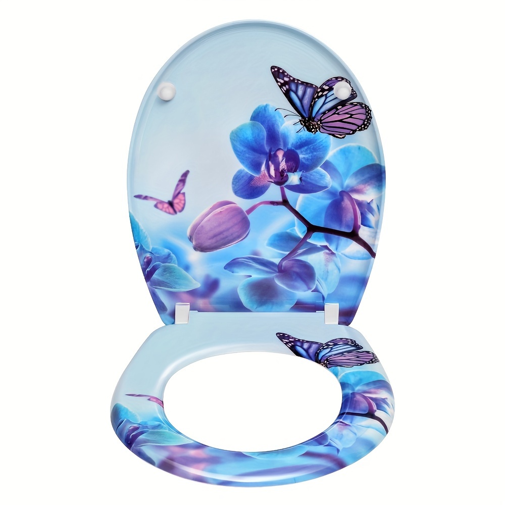 Image of 1pcs Toilet Seat With Soft Close, Toilet Seat Motif, Toilet Lid Made Of , Stable Toilet Lid, High Quality Toilet Seat, Oval, Blue Phalaenopsid