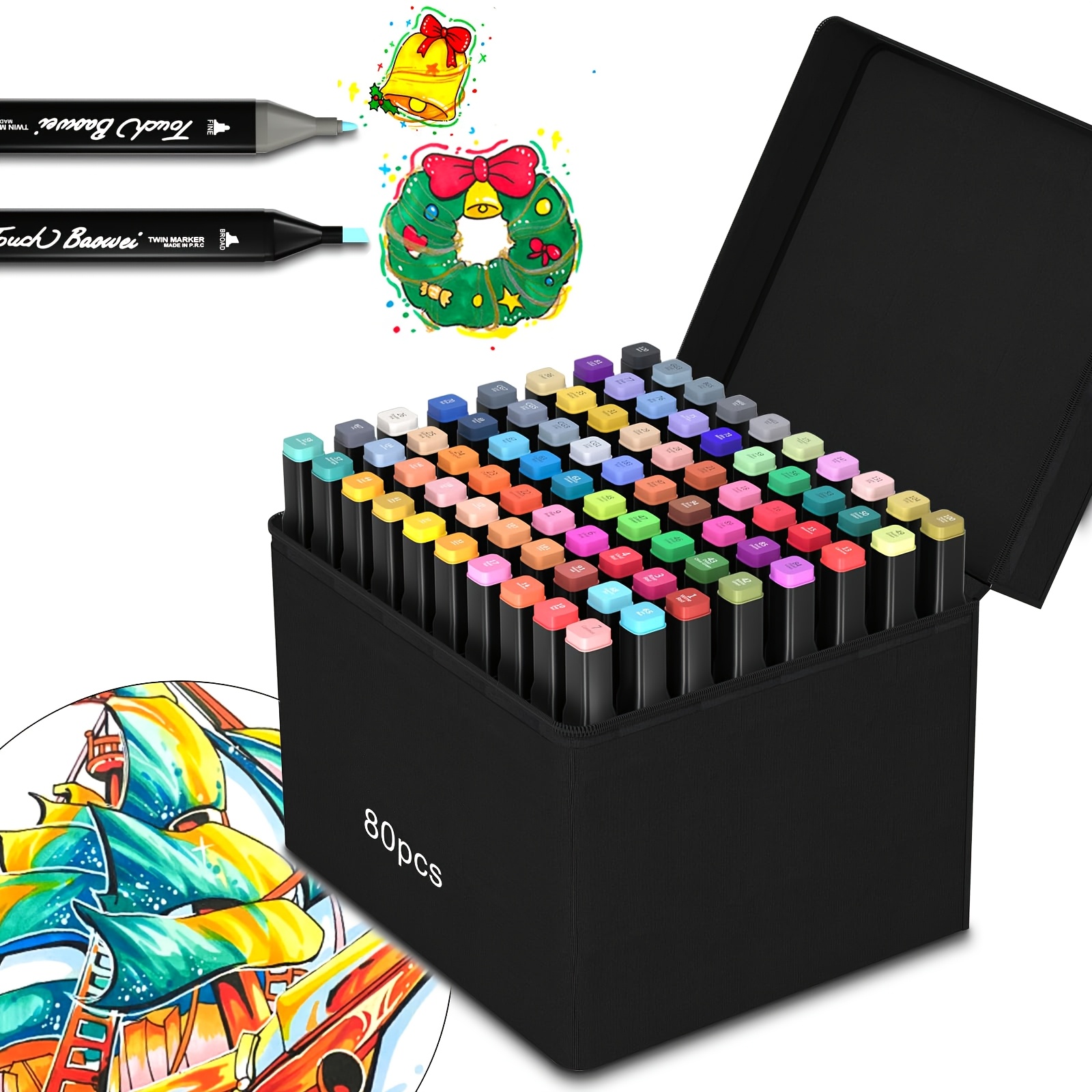 

Markers, 80 Colors Art Drawing Markers Set For Kids Adults Dual Tip Permanent Markers, With Organizing Case