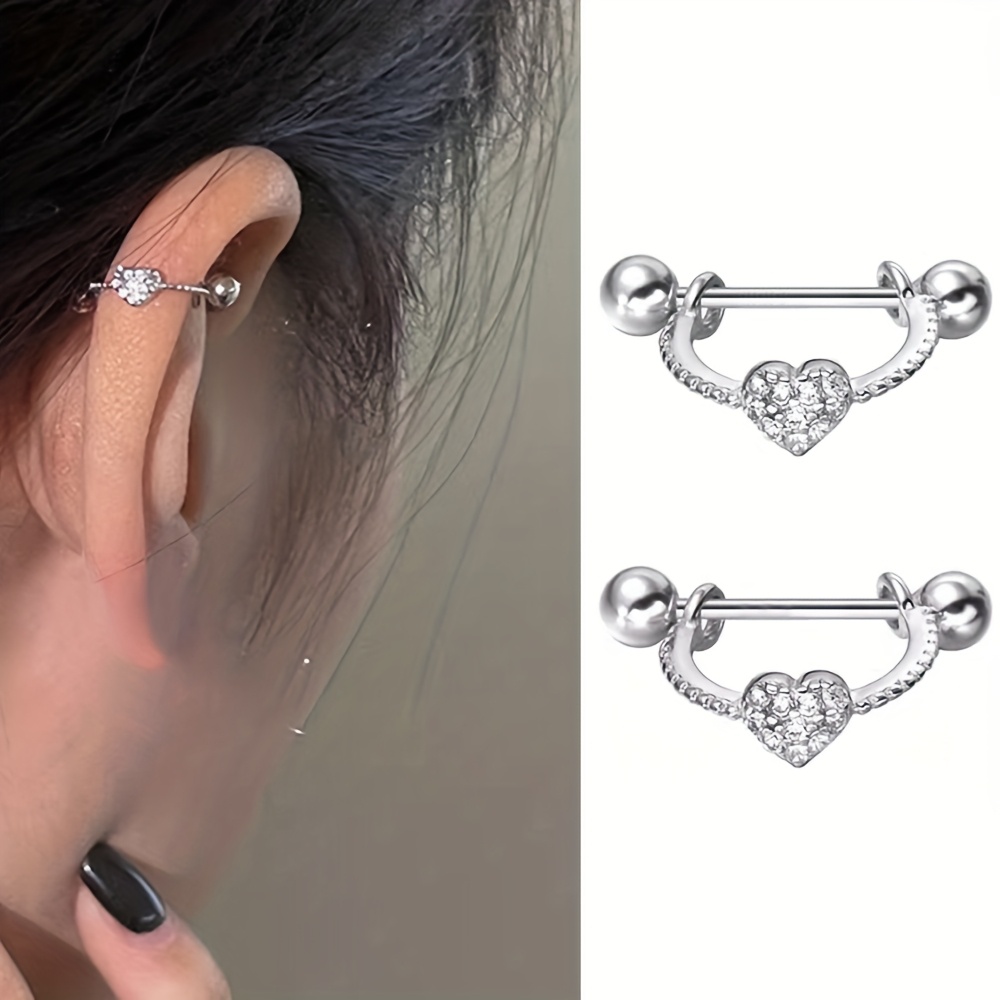 TEMU Adorable Heart Earrings: And Pair Of Heart Studs | Made Of S925 With Cubic Synthetic Zirconia, Perfect For Valentine's Day Or Everyday Gifting