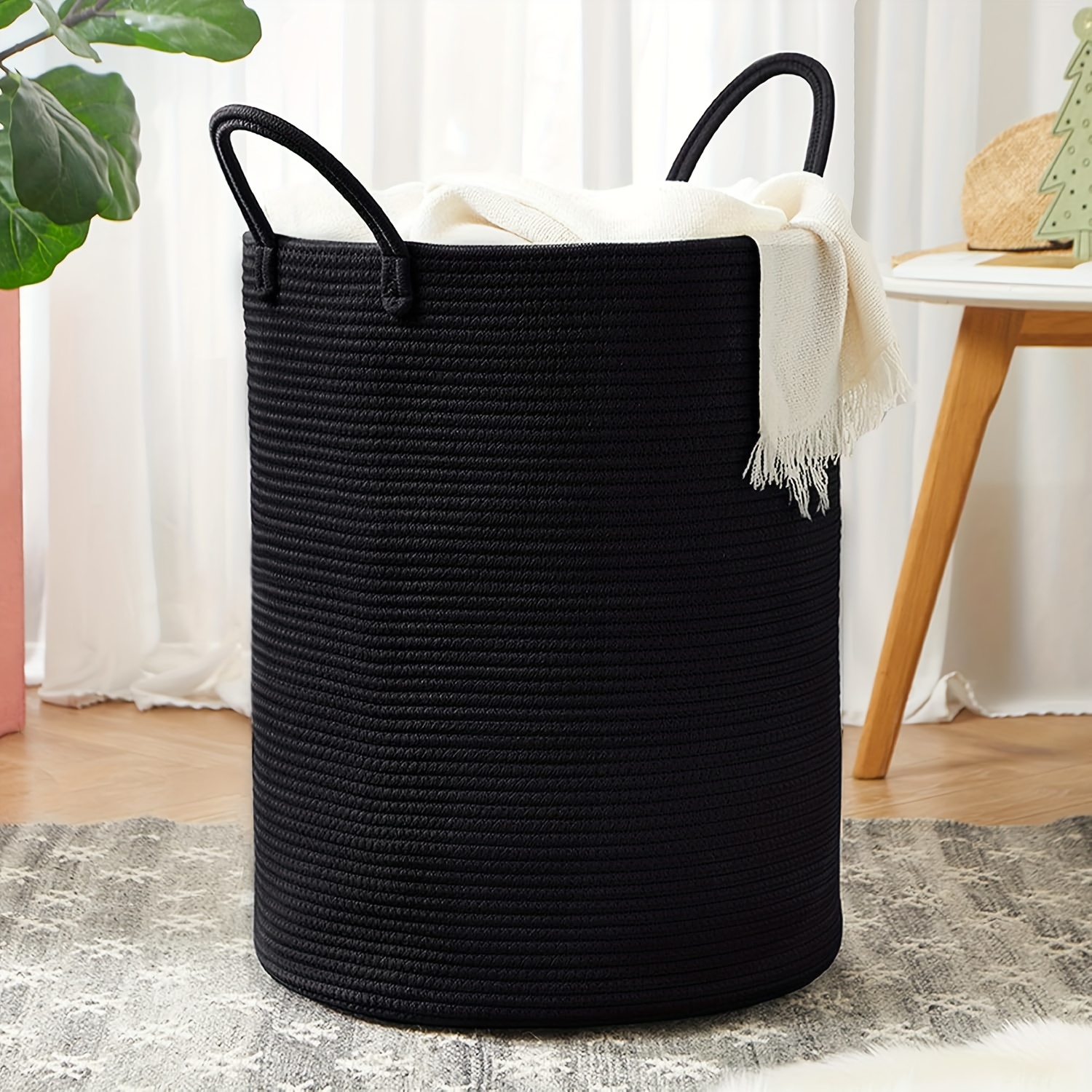 1pc woven rope laundry basket basket tall dirty clothes hamper for blanket storage in bedroom bathroom living room grey 58l shelf baskets shelf baskets laundry room organization and storage