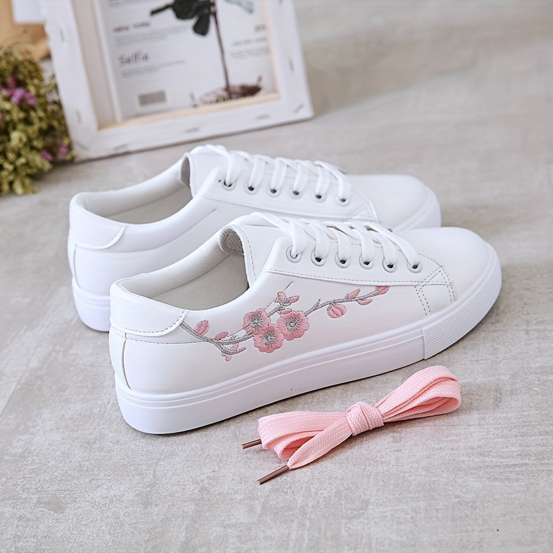women' floral embroidery sneakers low top lace casual Temu Bahrain