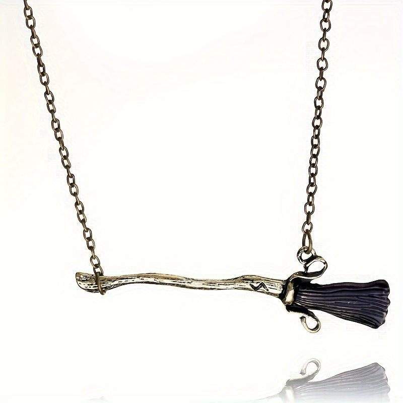 

Vintage- Broom Pendant Necklace - Unique Alloy Sweater Chain With Detail, Casual Attire