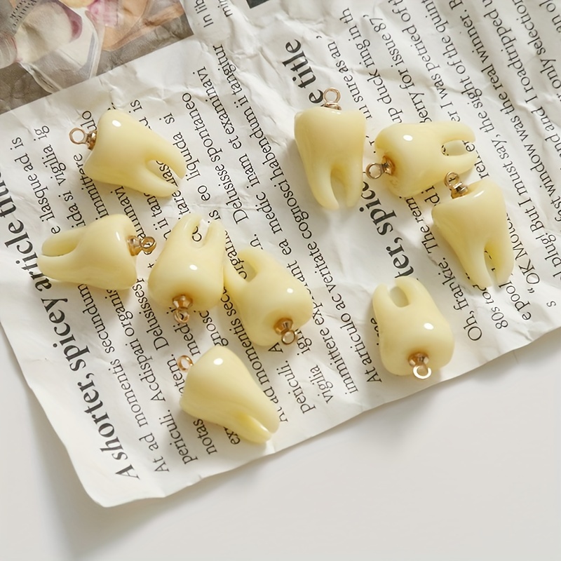 

4pcs Quirky Tooth Charms - Vintage Style Resin Pendants For Diy Earrings, Hair Clips & Phone Case Decorations