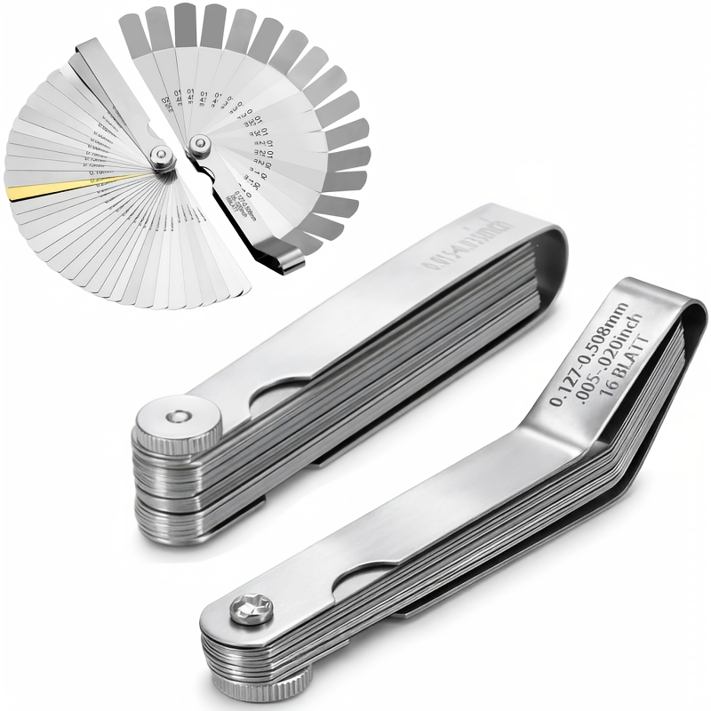 2pcs High-precision Feeler Gauge Set - 32-blade Straight And 16-blade Offset Filler Gauge, Dual Marked Sae And Metric Feeler Gauges For Valves, Spark Plug, Engine, Guitar Setup