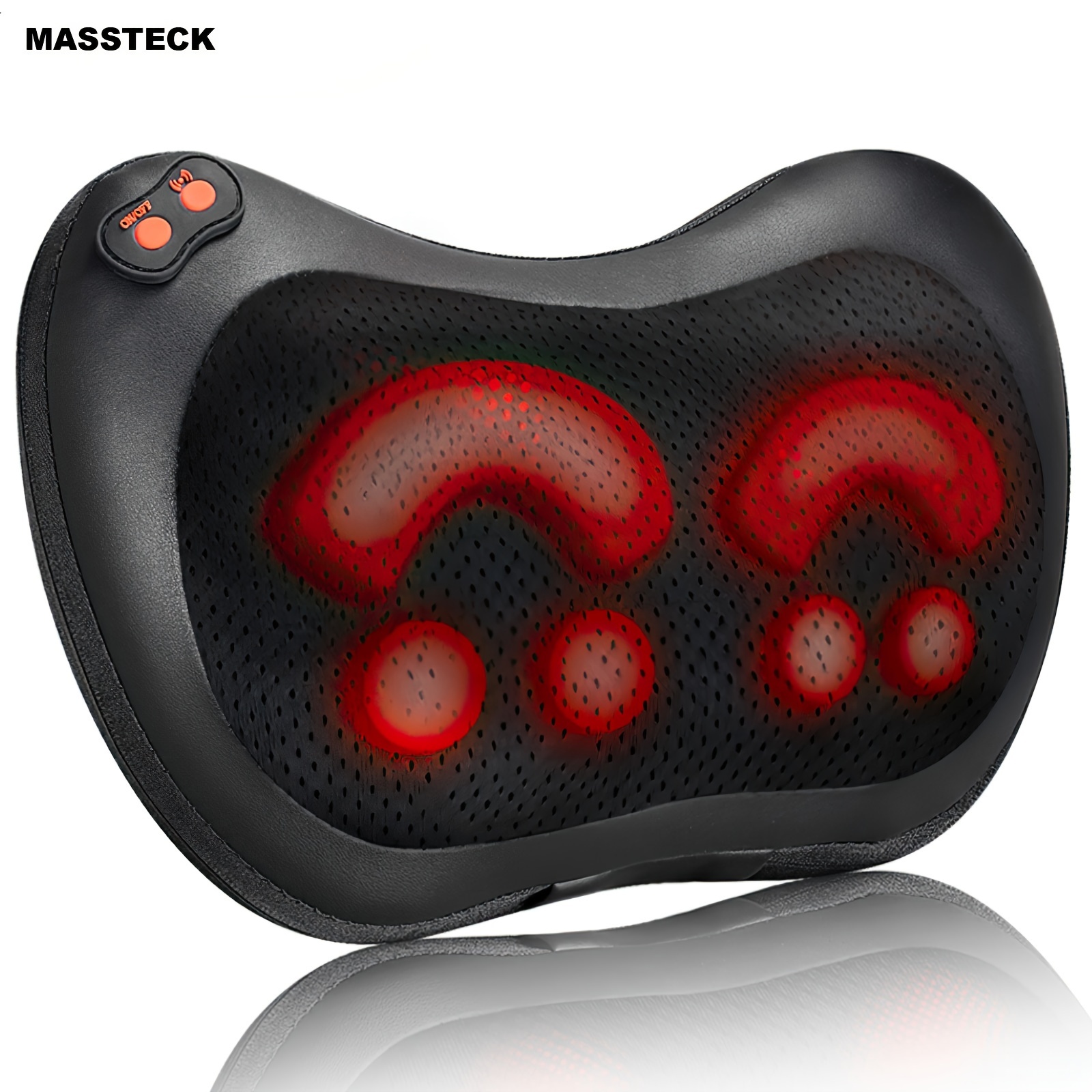 

Massteck Ergonomic Shiatsu Neck & Back Massager With Heat - 3 Adjustable Levels, Deep For Shoulder, Back, Leg - Sleek Black & , Ideal