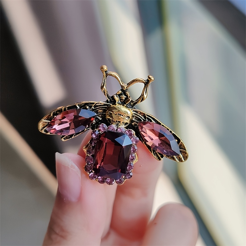 TEMU Broche de abeja de estilo de moda con pedrería, ramillete de antideslizante, accesorio vintage para formal de corte