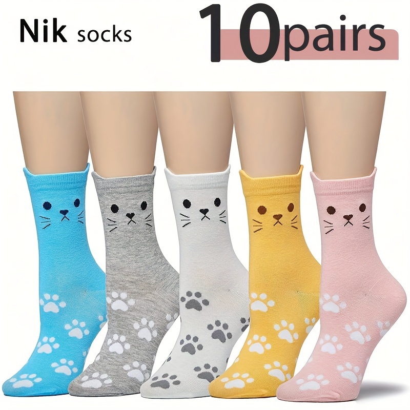 TEMU 5/10 Pair Girls Adorable Socks, Gift Socks, Animal Socks - Soft, Comfortable, Breathable, Ideal For Girls, Cat Lovers, And Teenagers