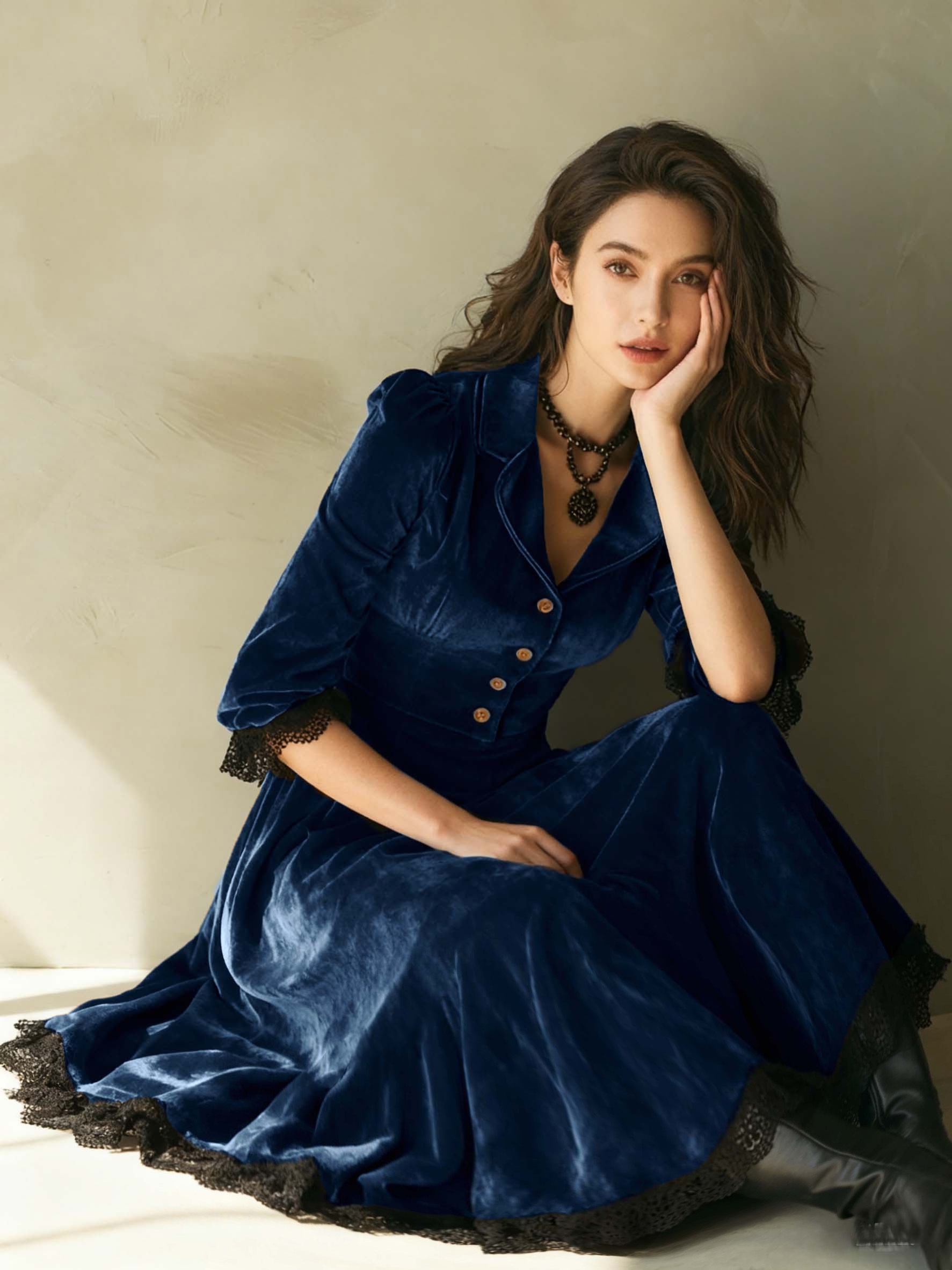 vintage blue velvet dress Starlet Wiggle Dress in Blue Velvet