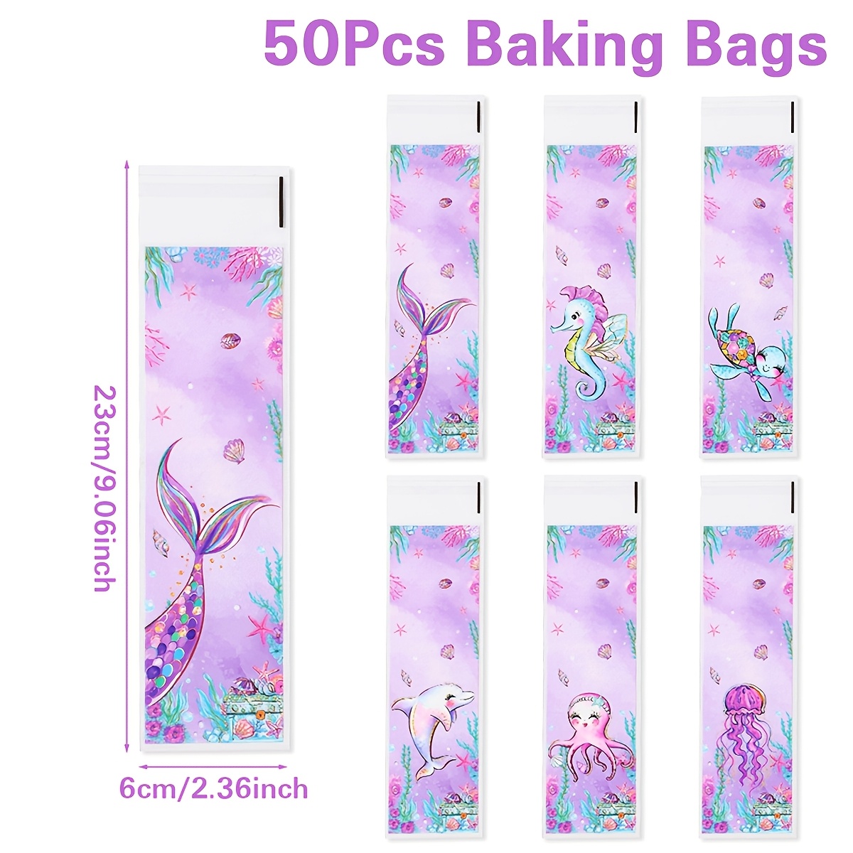 TEMU 50 pezzi, Sacchetti regalo misti con motivo "Sotto ", Sacchetti da autosigillanti viola con 6 design , Decorazioni per feste di compleanno,