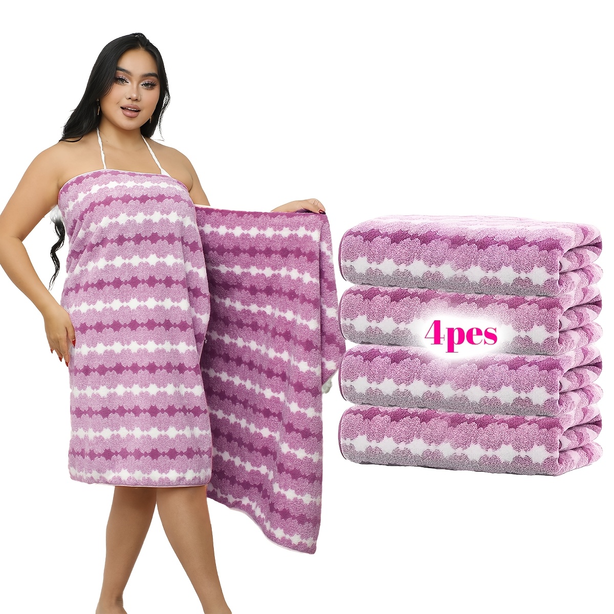 TEMU 4pcs Towel Set, Absorbent, Quick-drying, Multi-colored Pattern, Stylish, Machine Washable, Durable, Comfortable, Vibrant, Ideal Gift, Home Use,
