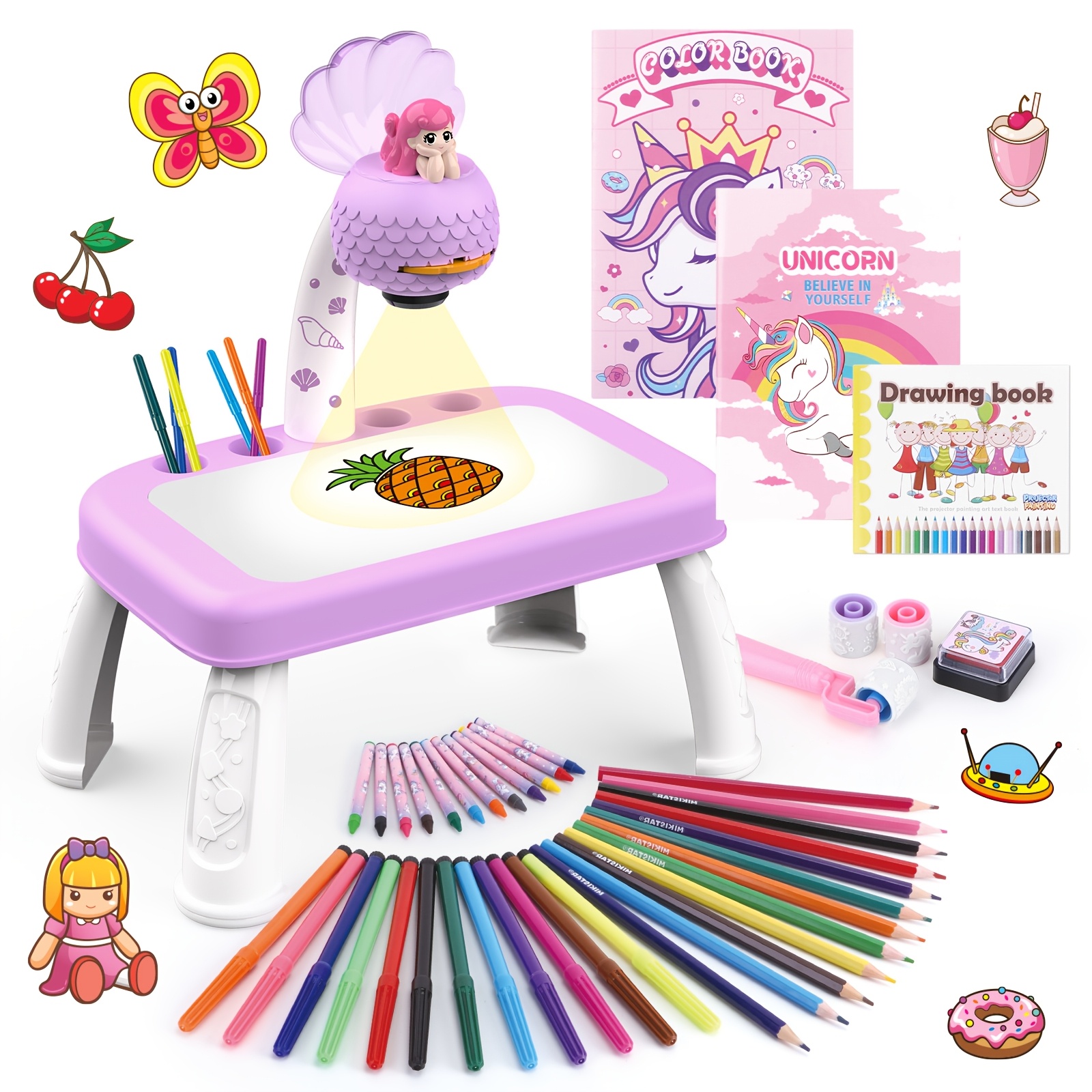 

Artistic , ' Creative Drawing Projector Set - Includes Board, Crayons, Coloring Book & Stickers - Perfect Educational Toy For Girls 3-5, Ideal Christmas & Birthday Gift