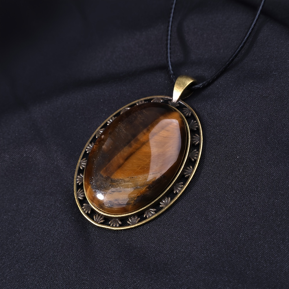 

Vintage Copper Floral Border Pendant With Oval Natural Tiger's Eye Stone - Suitable For Everyday Wear And A Perfect Gift For April Birthdays