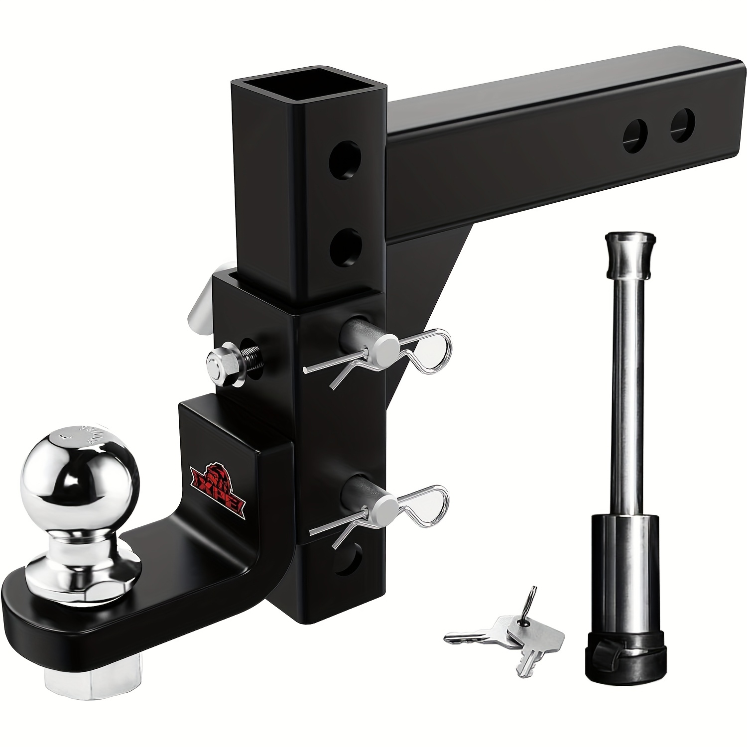 TEMU Adjustable Trailer Hitch Ball Mount Fits 2-inch Receiver, 2" Towing Ball 7500lbs, 9-1/2" Drop/ 8-1/4" Rise Drop Hitch, Mount For Heavy Duty