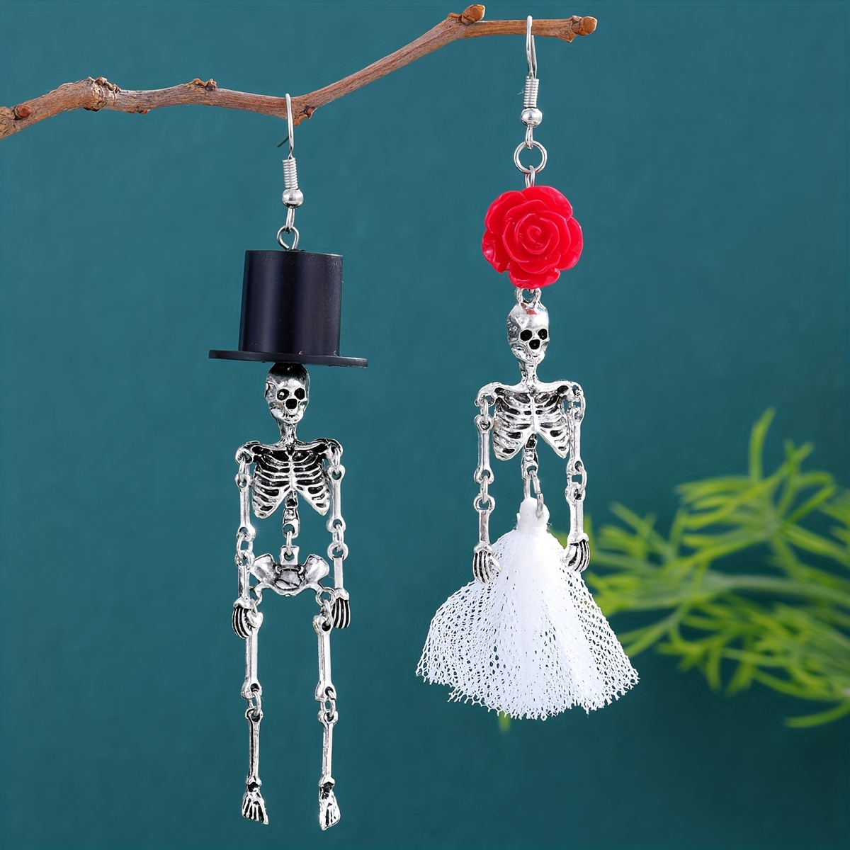 TEMU 1pc Halloween Witchcraft Gothic Dark Activity Skeleton Earrings, Vintage European Style Wedding Bride Skull Earrings Punk Personality Gift