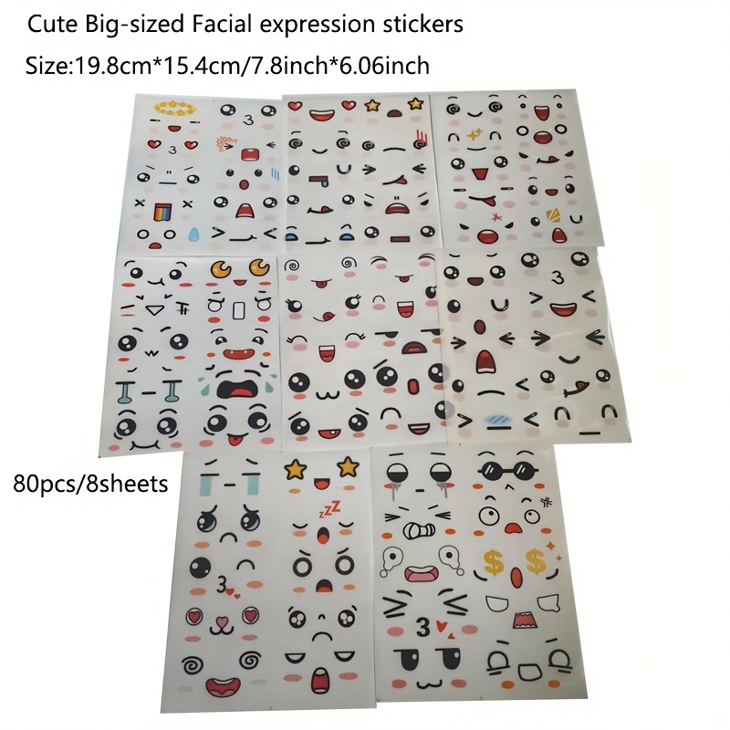 108pcs/72pcs/36pcs cute expression stickers can be affixed to water cups, books and home appliances decoration stickers, mobile phone tables and chairs stickers, to send friends and family birthday gifts, big size sticker 20pcs/30pcs/40pcs/60pcs/80pcs